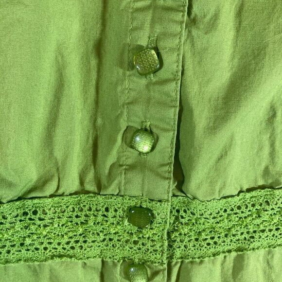 Susan Graver Blouse 1X Green Button Up Pintuck Lace Long Sleeve Collared - Picture 5 of 10